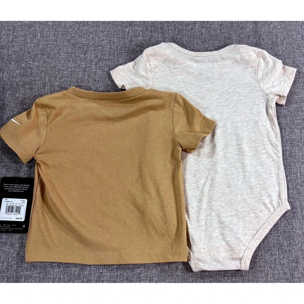 Nike 2-Piece Set 3BRAND Graphic Tee and Bodysuit Hemp Oatmeal Baby Boys Size 12M